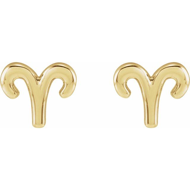 14K Yellow Aries Zodiac Earrings