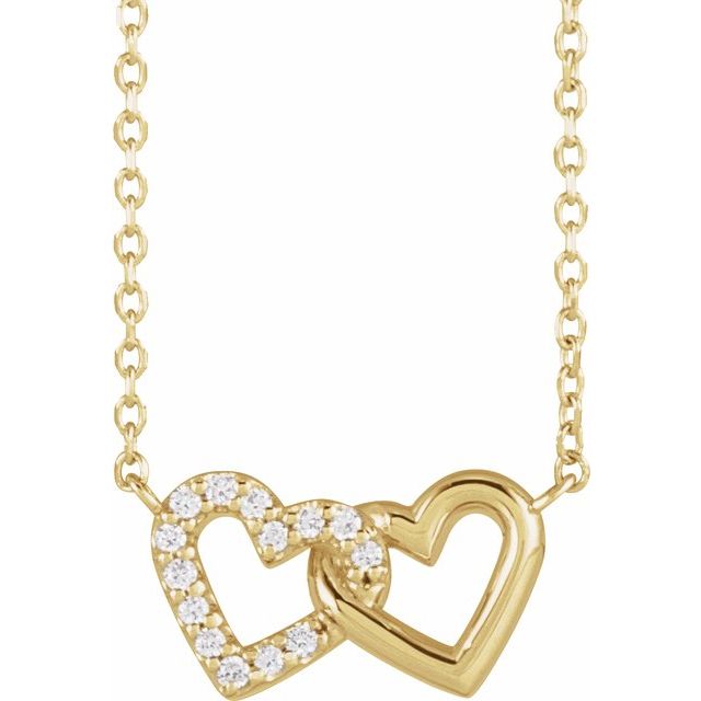 14K Yellow .05 CTW Natural Diamond Petite Double Interlocking Heart 16-18' Necklace