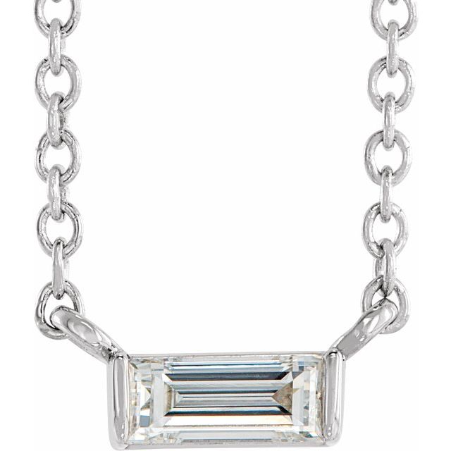 14K White 1/8 CT Natural Diamond Solitaire 16-18' Necklace