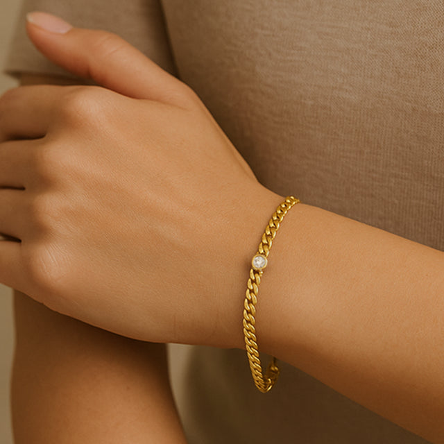 14K Yellow 1/10 CT Lab-Grown Diamond Link 7' Bracelet