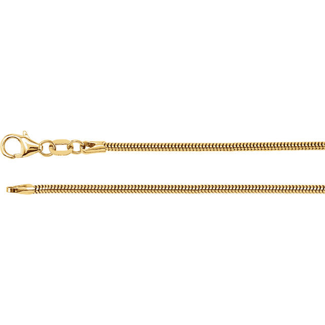 14K Yellow 1.5 mm Solid Round Snake 16' Chain