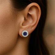 Sterling Silver Imitation Blue Cubic Zirconia Halo-Style Earrings