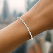 Sterling Silver Imitation White Cubic Zirconia Line 7' Bracelet