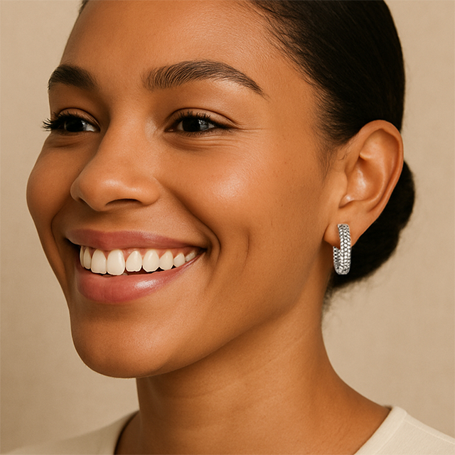 Sterling Silver Imitation White Cubic Zirconia Inside-Outside 14.25 mm Hoop Earrings