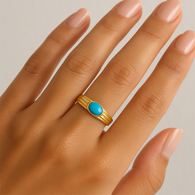 14K Yellow 5x3 mm Oval Natural Turquoise Cabochon Ring