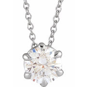14K White 3/4 CT Natural Diamond Solitaire 16-18' Necklace