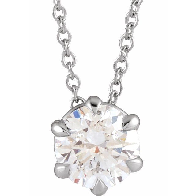14K White 3/4 CT Natural Diamond Solitaire 16-18' Necklace