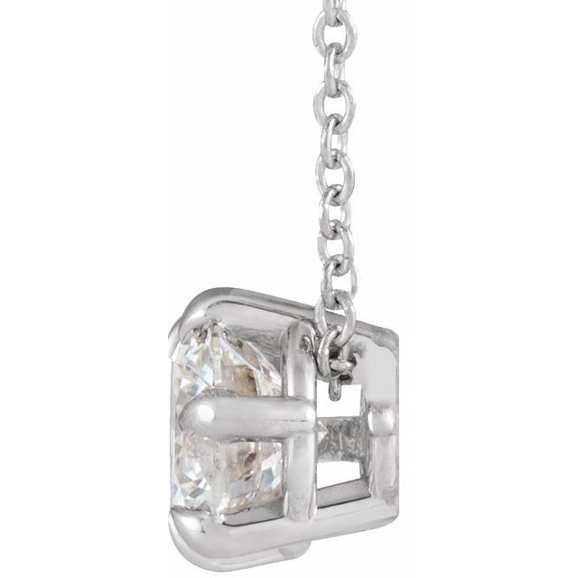 14K White 3/4 CT Natural Diamond Solitaire 16-18' Necklace