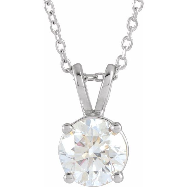 14K White  1 CT Lab-Grown Diamond Solitaire 16-18' Necklace