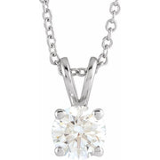 14K White  5/8 CT Lab-Grown Diamond Solitaire 16-18' Necklace