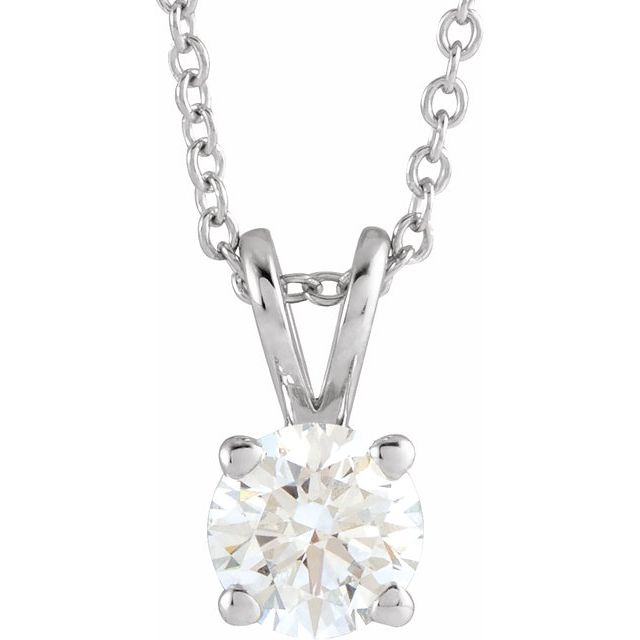 14K White  5/8 CT Lab-Grown Diamond Solitaire 16-18' Necklace