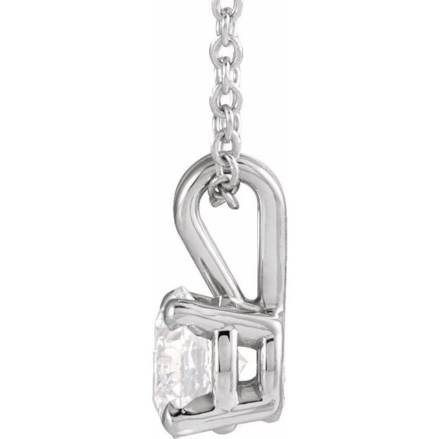14K White  5/8 CT Lab-Grown Diamond Solitaire 16-18' Necklace