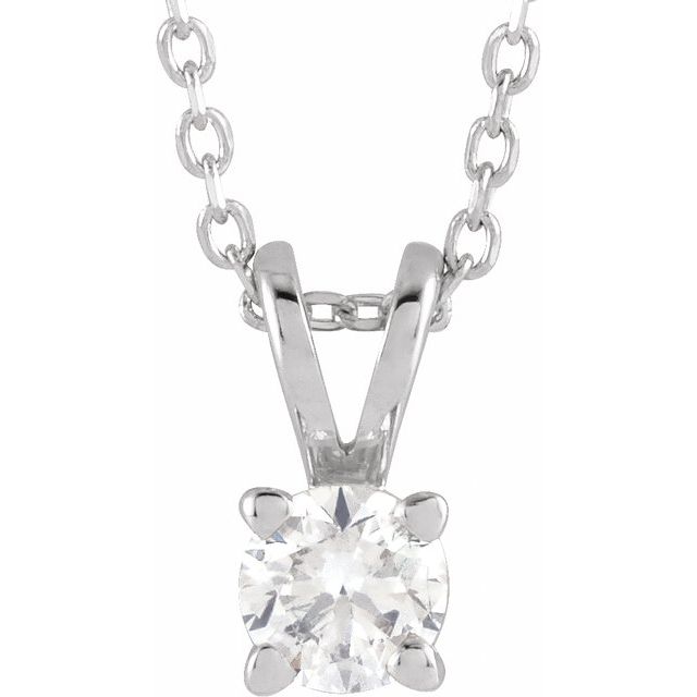 14K White  1/4 CT Lab-Grown Diamond Solitaire 16-18' Necklace