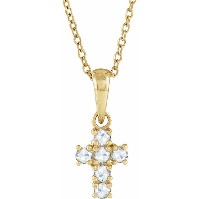 14K Yellow 1/6 CTW Rose-Cut Natural Diamond Cross 16-18' Necklace