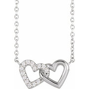 Sterling Silver .05 CTW Natural Diamond Petite Double Interlocking Heart 16-18' Necklace