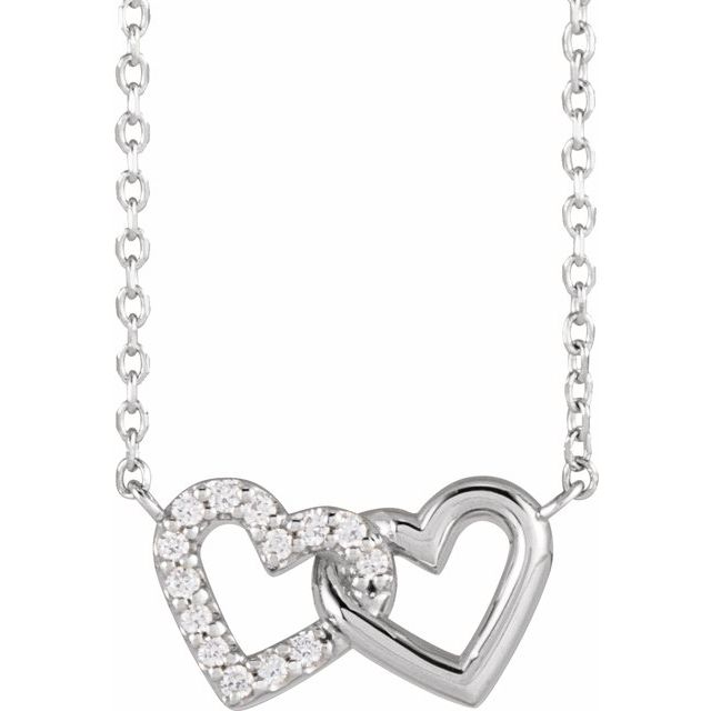 Sterling Silver .05 CTW Natural Diamond Petite Double Interlocking Heart 16-18' Necklace