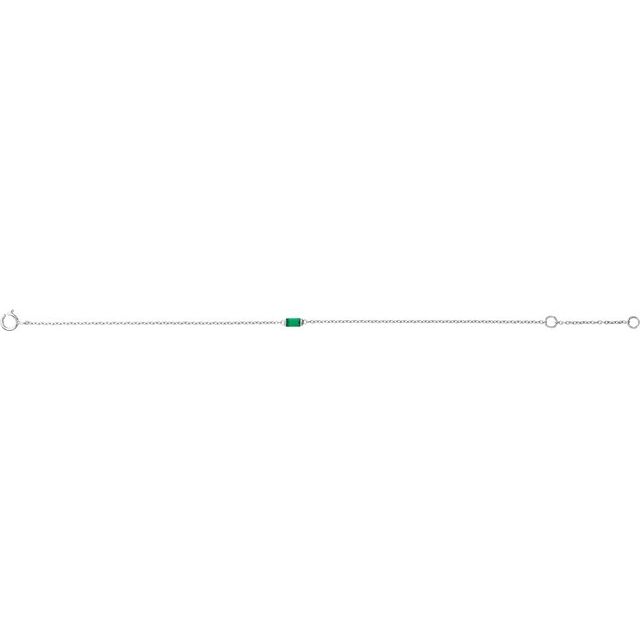 14K White Straight Baguette Natural Emerald 6 1/2-7 1/2' Bracelet