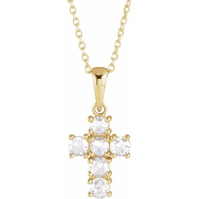 14K Yellow 3/8 CTW Rose-Cut Natural Diamond Cross 16-18' Necklace