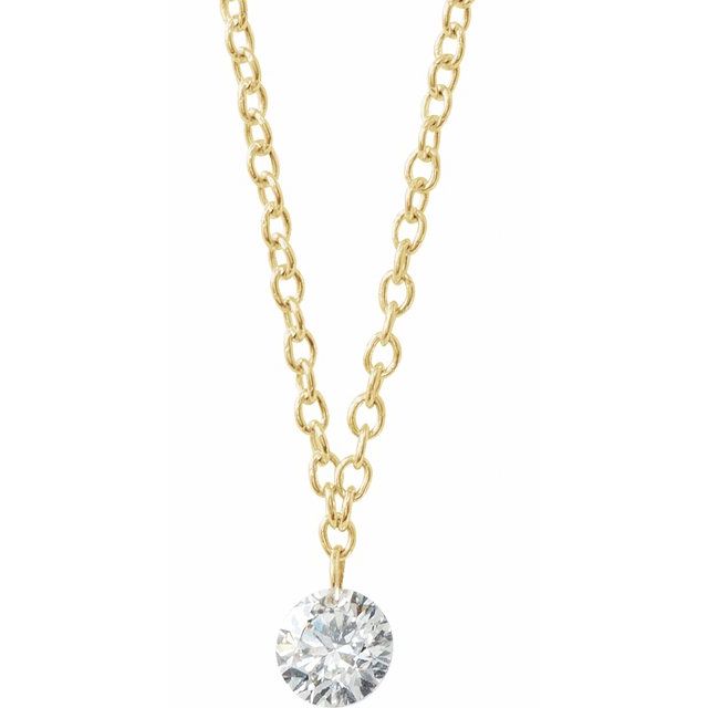 14K Yellow 1/6 CT Drilled Natural Diamond Solitaire 16-18' Necklace