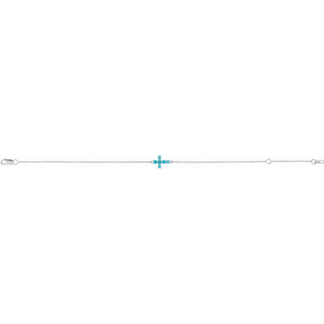 Sterling Silver Natural Turquoise Sideways Cross 6 1/2-7 1/2' Bracelet