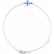 Sterling Silver Natural Turquoise Sideways Cross 6 1/2-7 1/2' Bracelet