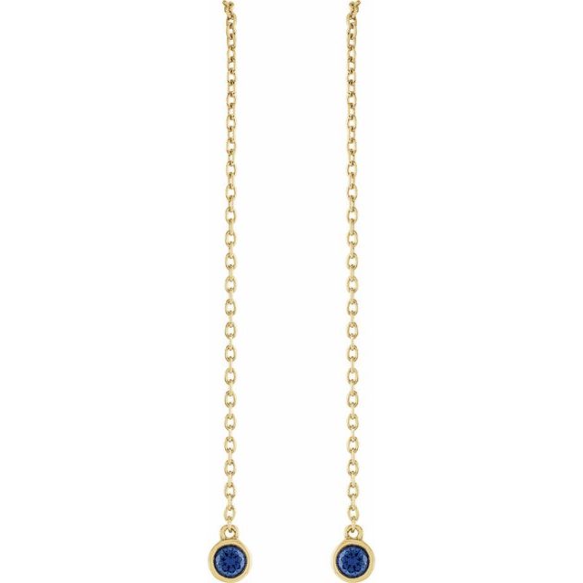 14K Yellow Natural Blue Sapphire Chain Earrings