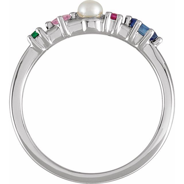 14K White Cultured White Freshwater Pearl & Natural Multi-Gemstone Ring