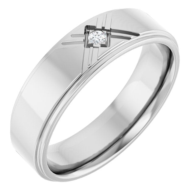 14K White .03 CT Natural Diamond Band Size 10