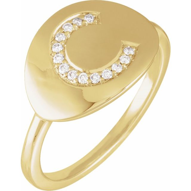 14K Yellow .08 CTW Natural Diamond Initial C Ring