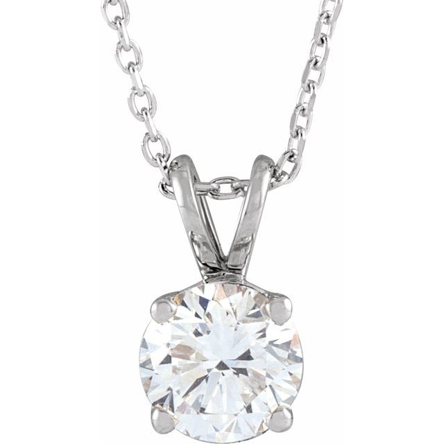 14K White  7/8 CT Lab-Grown Diamond Solitaire 16-18' Necklace
