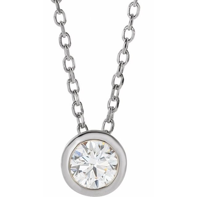 14K White 1/4 CT Lab-Grown Diamond Bezel-Set 16-18' Necklace
