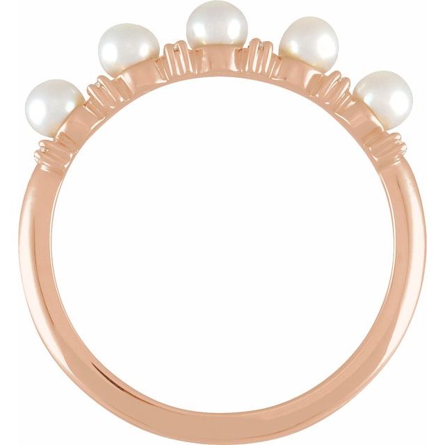 14K Rose Cultured White Seed Pearl & 1/10 CTW Natural Diamond Anniversary Band