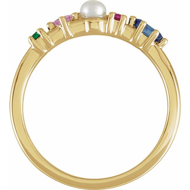 14K Yellow Cultured White Freshwater Pearl & Natural Multi-Gemstone Ring