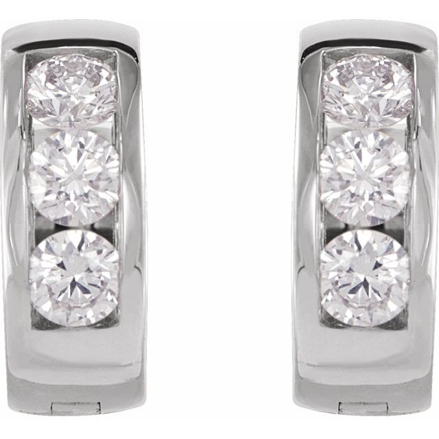 14K White 1/3 CTW Natural Diamond 10 mm Hinged Hoop Earrings