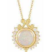 14K Yellow Natural White Opal & 1/6 CTW Natural Diamond 
 16-18' Necklace