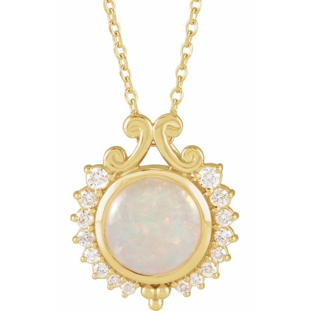 14K Yellow Natural White Opal & 1/6 CTW Natural Diamond 
 16-18' Necklace