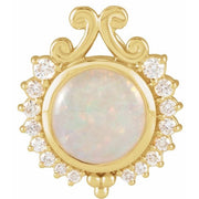14K Yellow Natural White Opal & 1/6 CTW Natural Diamond Pendant
