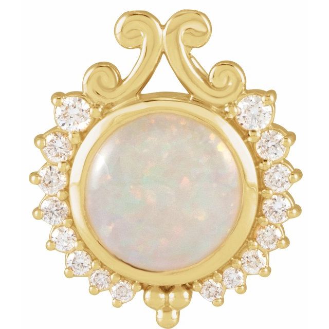 14K Yellow Natural White Opal & 1/6 CTW Natural Diamond Pendant