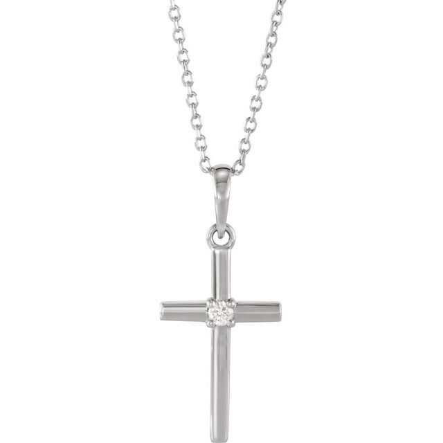 Sterling Silver .03 CT Natural Diamond Cross 16-18' Necklace