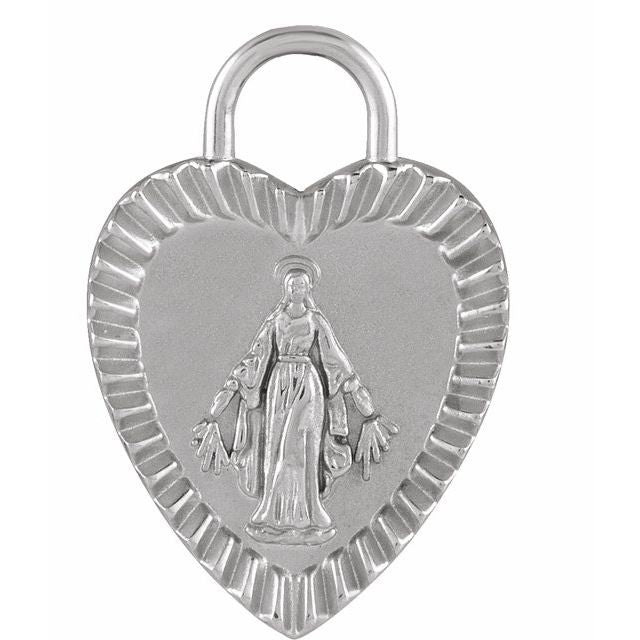 Sterling Silver 20x13.9 mm Miraculous Mary Heart Pendant
