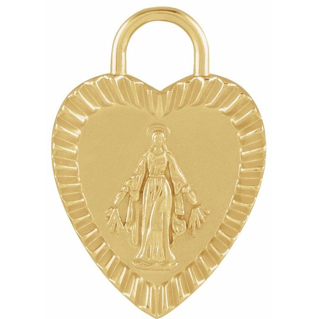 14K Yellow 20x13.9 mm Miraculous Mary Heart Pendant