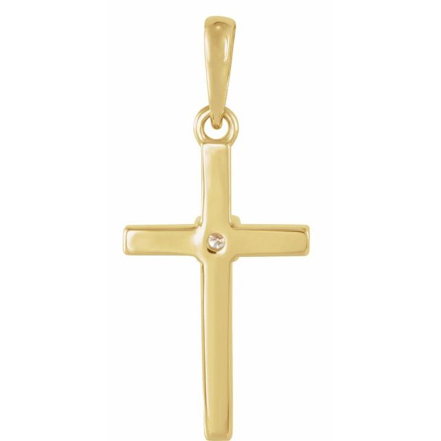 14K Yellow .015 CT Natural Diamond Cross Pendant