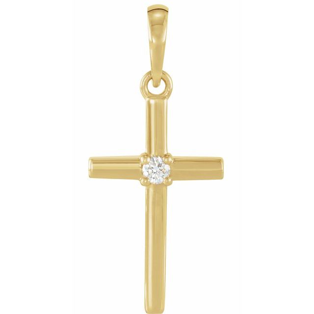 14K Yellow .03 CT Natural Diamond Cross Pendant