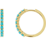 14K Yellow Natural Turquoise 20 mm Huggie Hoop Earrings