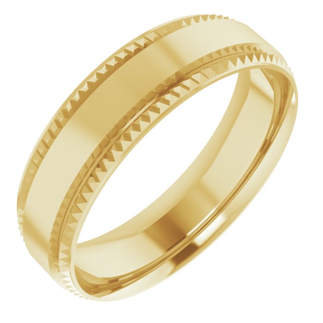 14K Yellow 6 mm Textured Edge Band Size 7.5