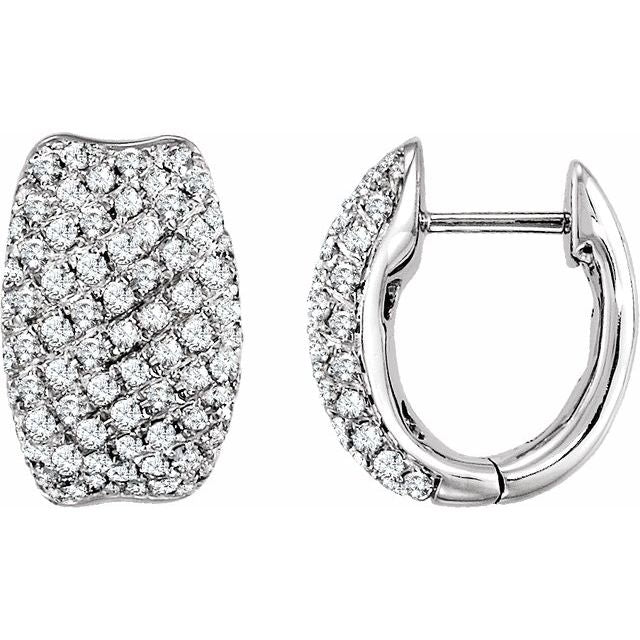 14K White 9/10 CTW Natural Diamond Hoop Earrings