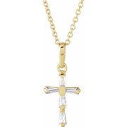 14K Yellow Imitation White Cubic Zirconia Cross Youth 15' Necklace