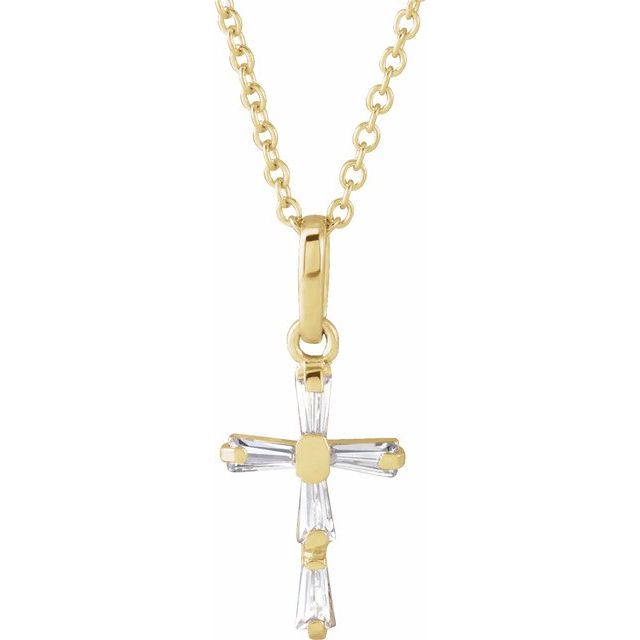 14K Yellow Imitation White Cubic Zirconia Cross Youth 15' Necklace