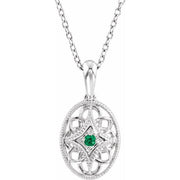 Sterling Silver Natural Emerald 18' Necklace
