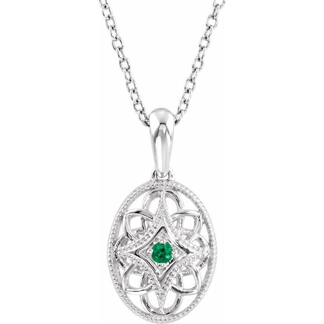 Sterling Silver Natural Emerald 18' Necklace